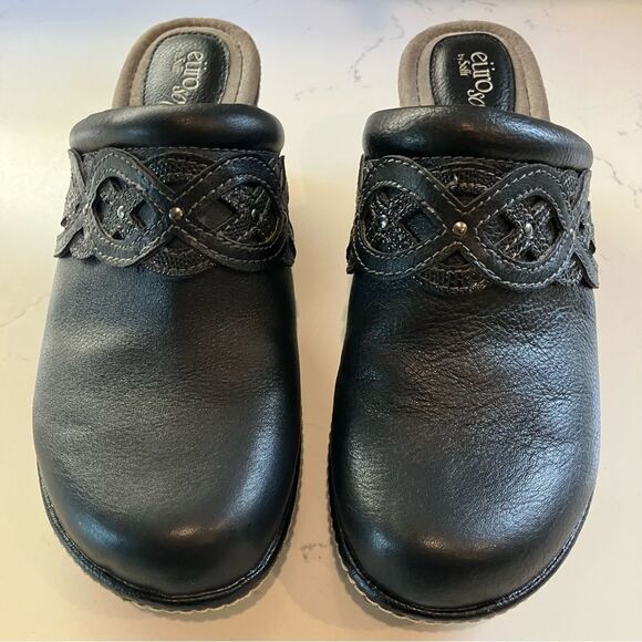 Euro Soft by Sofft Mule Heels Leather Slip On Shoes Black Clogs Womens Size 8 - Picture 3 of 13